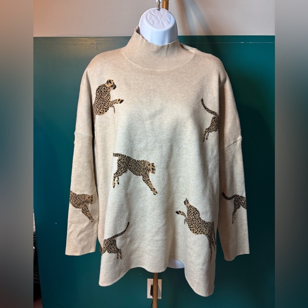 Entro Beige Sweater with Leopard Design